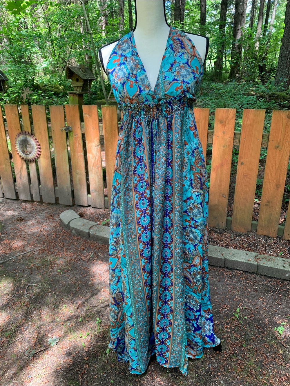 Bohemian Turquoise Halter Maxi Dress